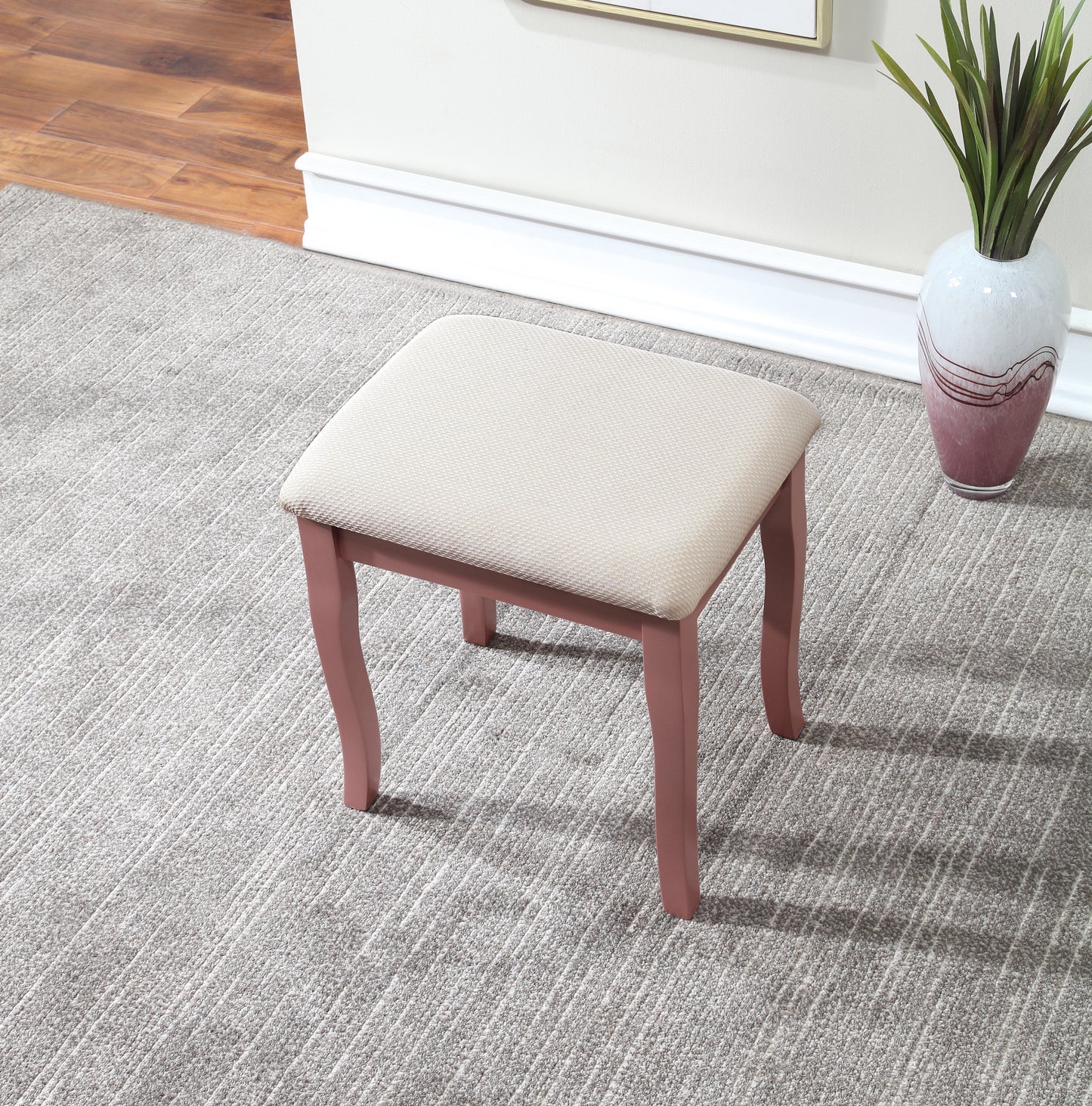 Wooden Vanity Makeup Table and Stool Set with Large Mirror, Storage Drawers, Drawer Organizer for Bedroom, Rose Gold