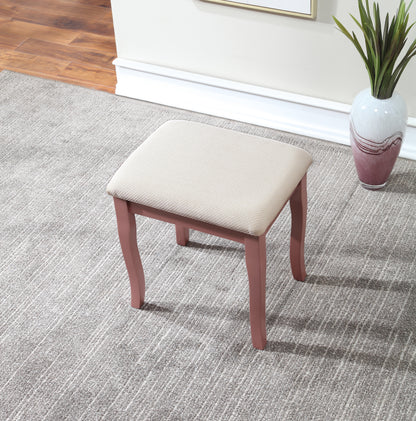 Wooden Vanity Makeup Table and Stool Set with Large Mirror, Storage Drawers, Drawer Organizer for Bedroom, Rose Gold