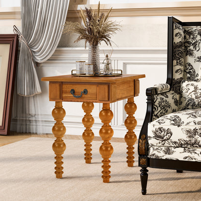 Solid Wood End Table with Drawer, 18x24x23 in, Narrow Living Room Side Table, Easy Assembly, Natural