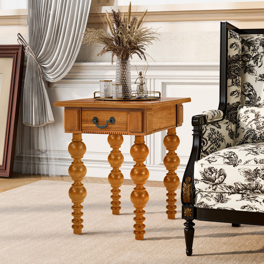 Solid Wood End Table with Drawer, 18x24x23 in, Narrow Living Room Side Table, Easy Assembly, Natural