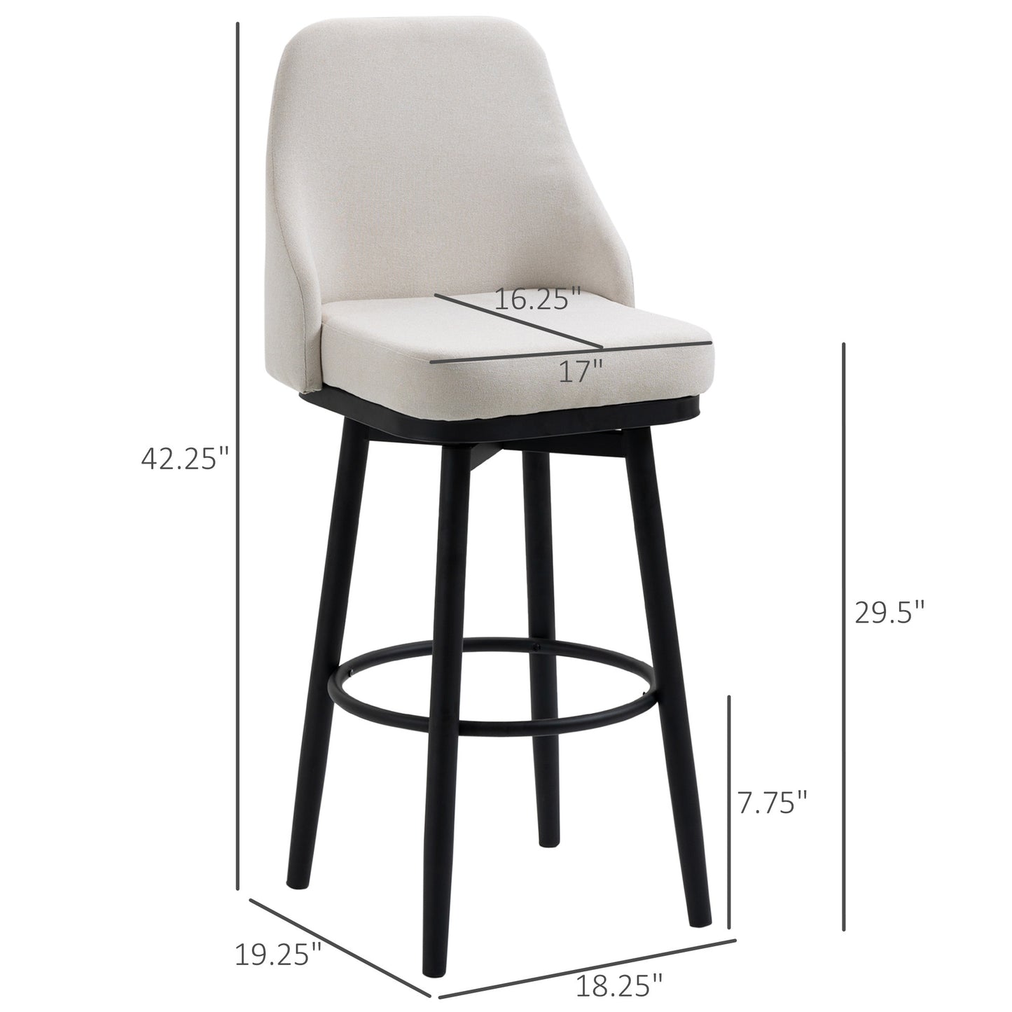 Bar Height Bar Stools Set Of 2 Cream White 360 Swivel