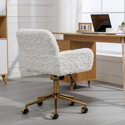 Elegant Beige Velvet Office Chair with Golden Base and Adjustable Recline, Swivel Desk & Vanity Chair