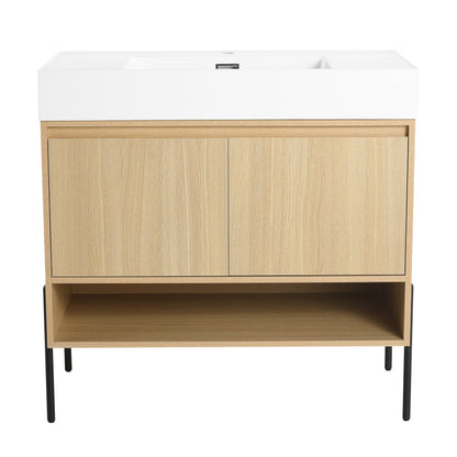 36" Modern Oak Bathroom Vanity Set with Easy-Clean Resin Sink and Multi-Layer Solid Wood Cabinet