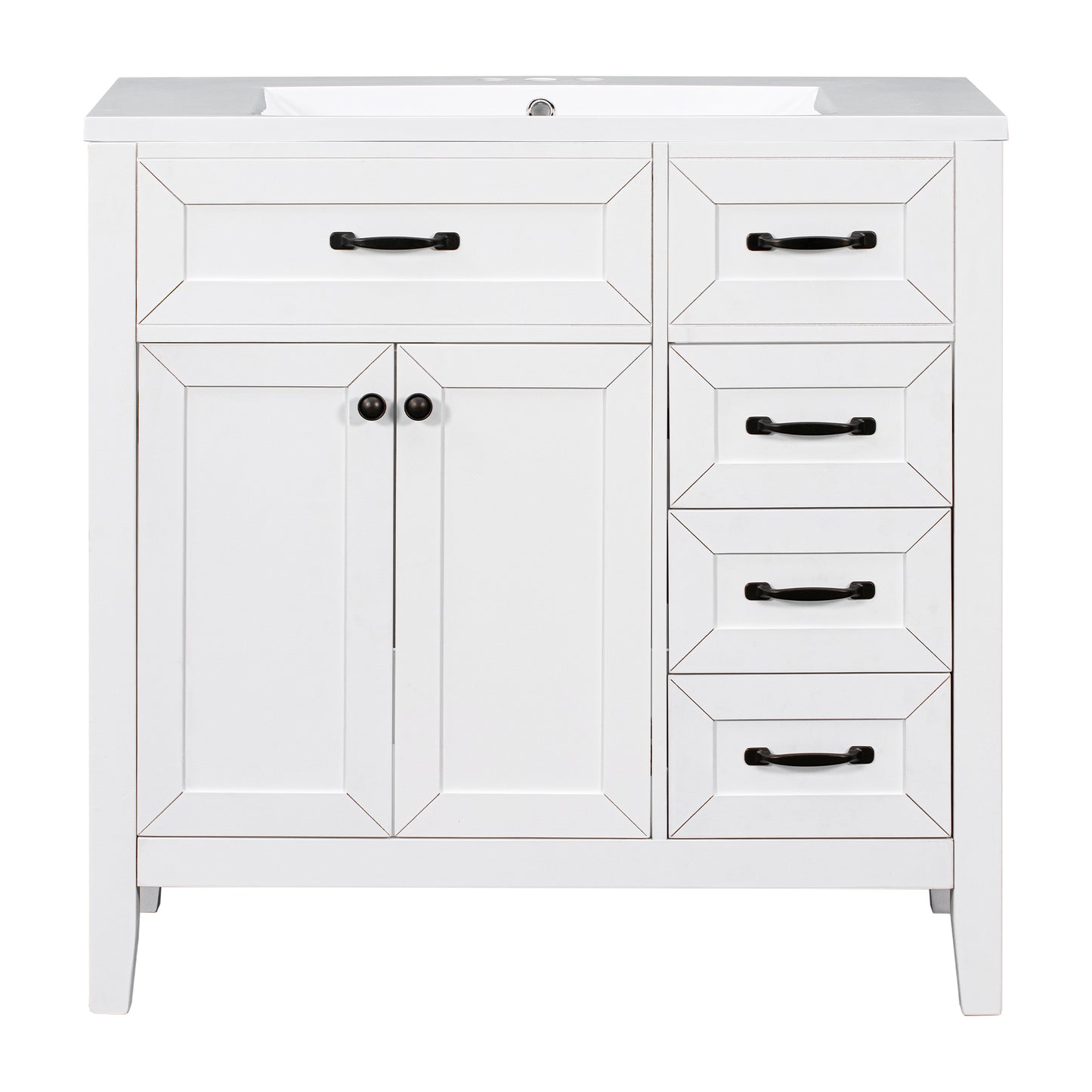 36-Inch White Freestanding Bathroom Vanity with Ceramic Sink and Storage Drawers