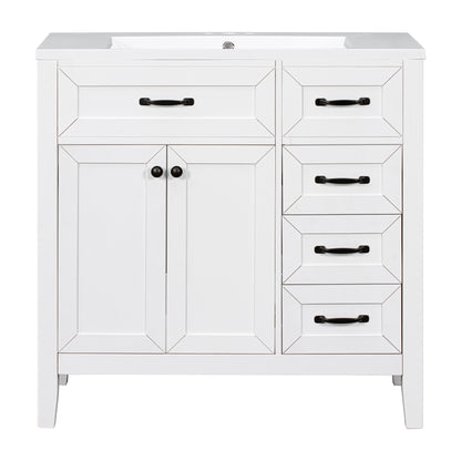 36-Inch White Freestanding Bathroom Vanity with Ceramic Sink and Storage Drawers