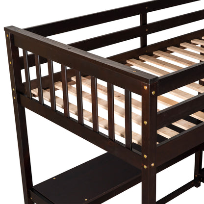 Espresso Twin Loft Bed with Integrated Workspace and Storage Shelves