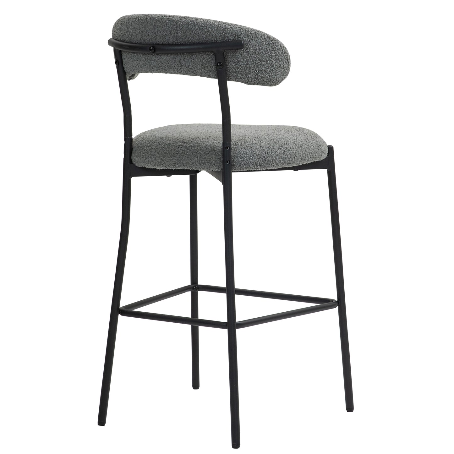 26 Inch Counter Height Bar Stool Grey Teddy Fabric Footrest