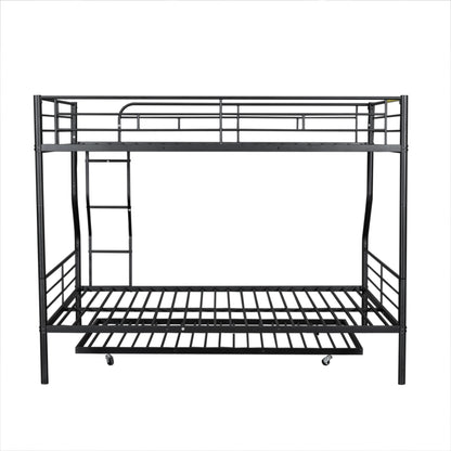 Stylish Black Full XL Over Queen Metal Bunk Bed with Trundle for Optimal Space Utilization