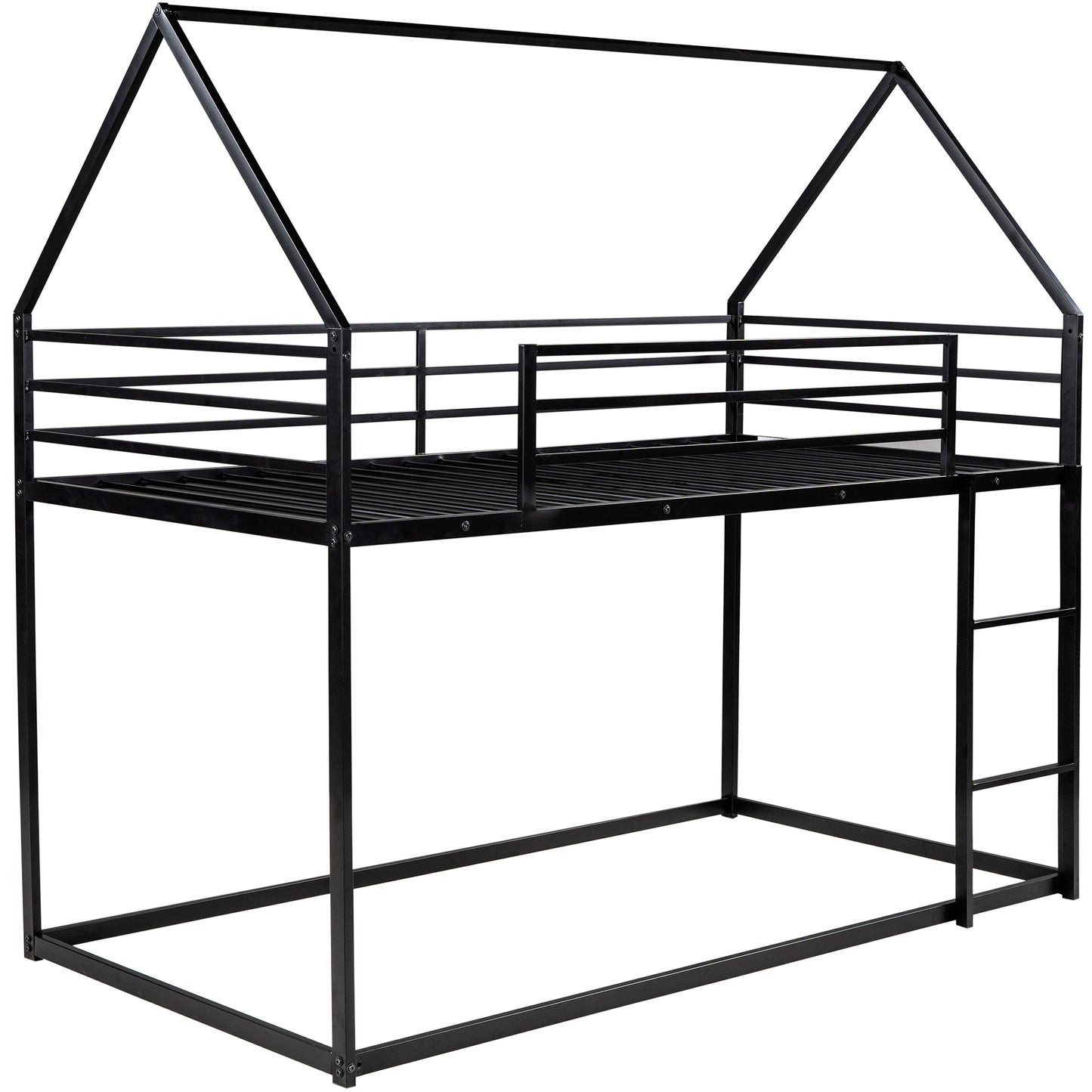 Twin House Bunk Bed for Kids - Black Twin over Twin Design with Built-in Ladder