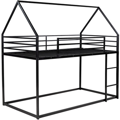 Twin House Bunk Bed for Kids - Black Twin over Twin Design with Built-in Ladder