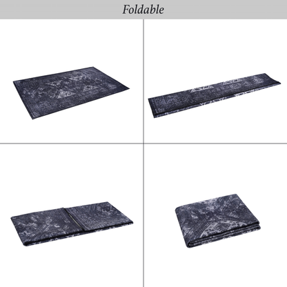 2x3 Machine Washable Area Rug - Non-Slip, Foldable, Kid & Pet Friendly, Non-Shedding Black & Gray