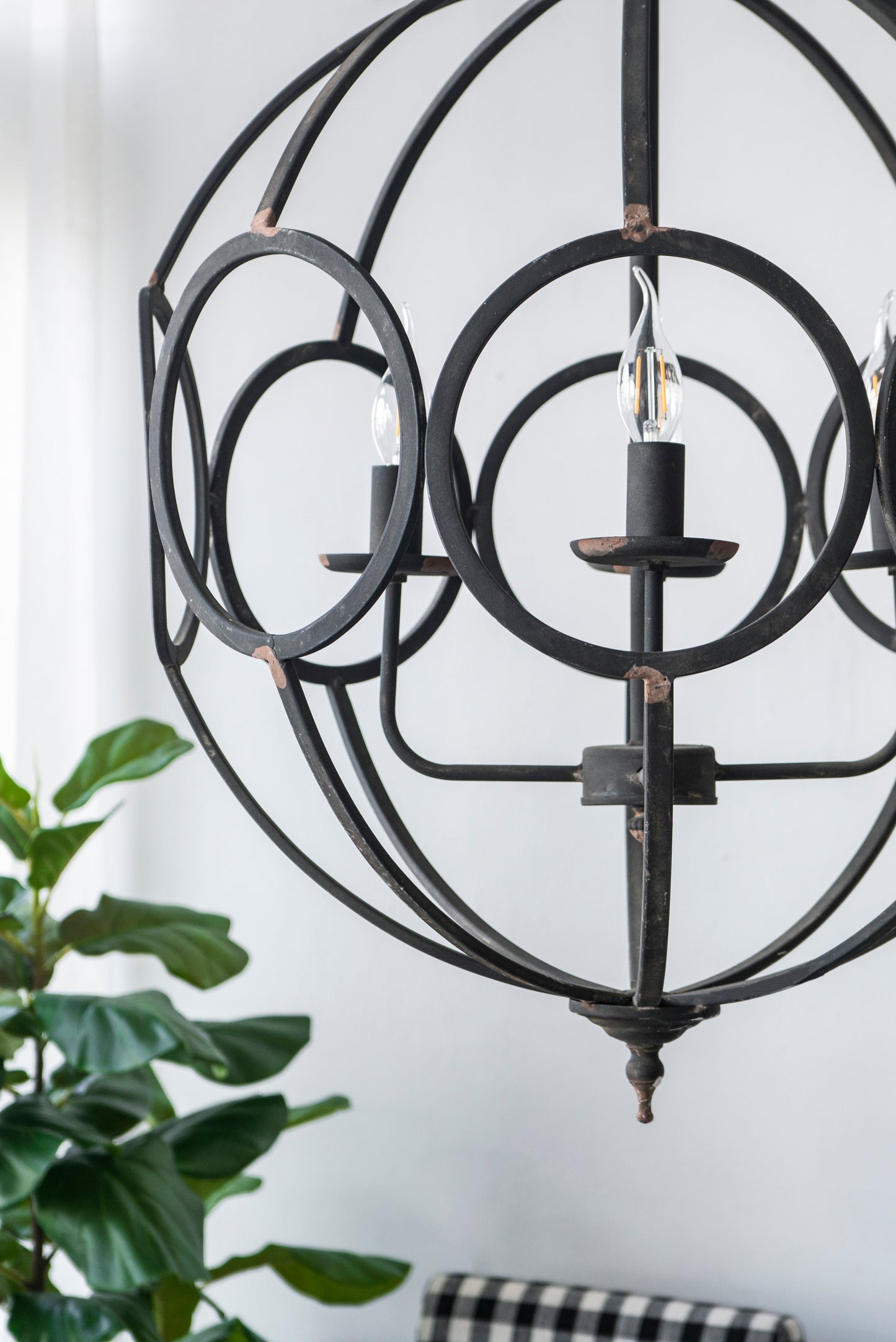 Four-Light Iron Chandelier with Adjustable Chain for Kitchen, Dining Room Matte Black