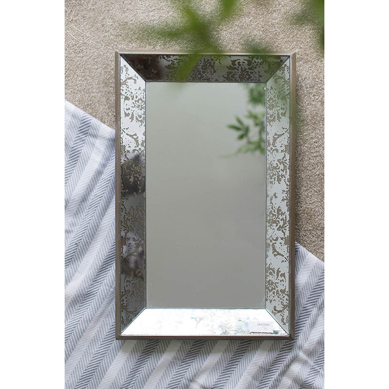 Antique Silver Floral Accented Rectangle Mirror & Versatile Display Tray - 24" x 15"