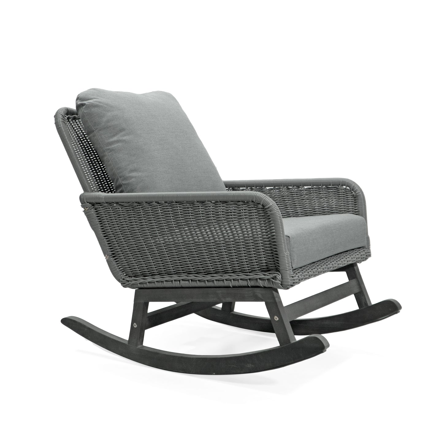 Contemporary Minimalist Wicker Rocking Chair With Durable Wooden Frame And Soft Polyester Cushions Indoor Patio Use Gray