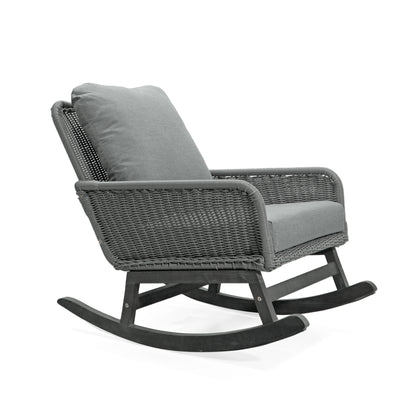 Contemporary Minimalist Wicker Rocking Chair With Durable Wooden Frame And Soft Polyester Cushions Indoor Patio Use Gray