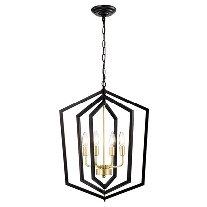 4-Light Modern Pendant Chandelier for Dining Room and Kitchen, E12 Bulbs Not Included Matte Black + Gold