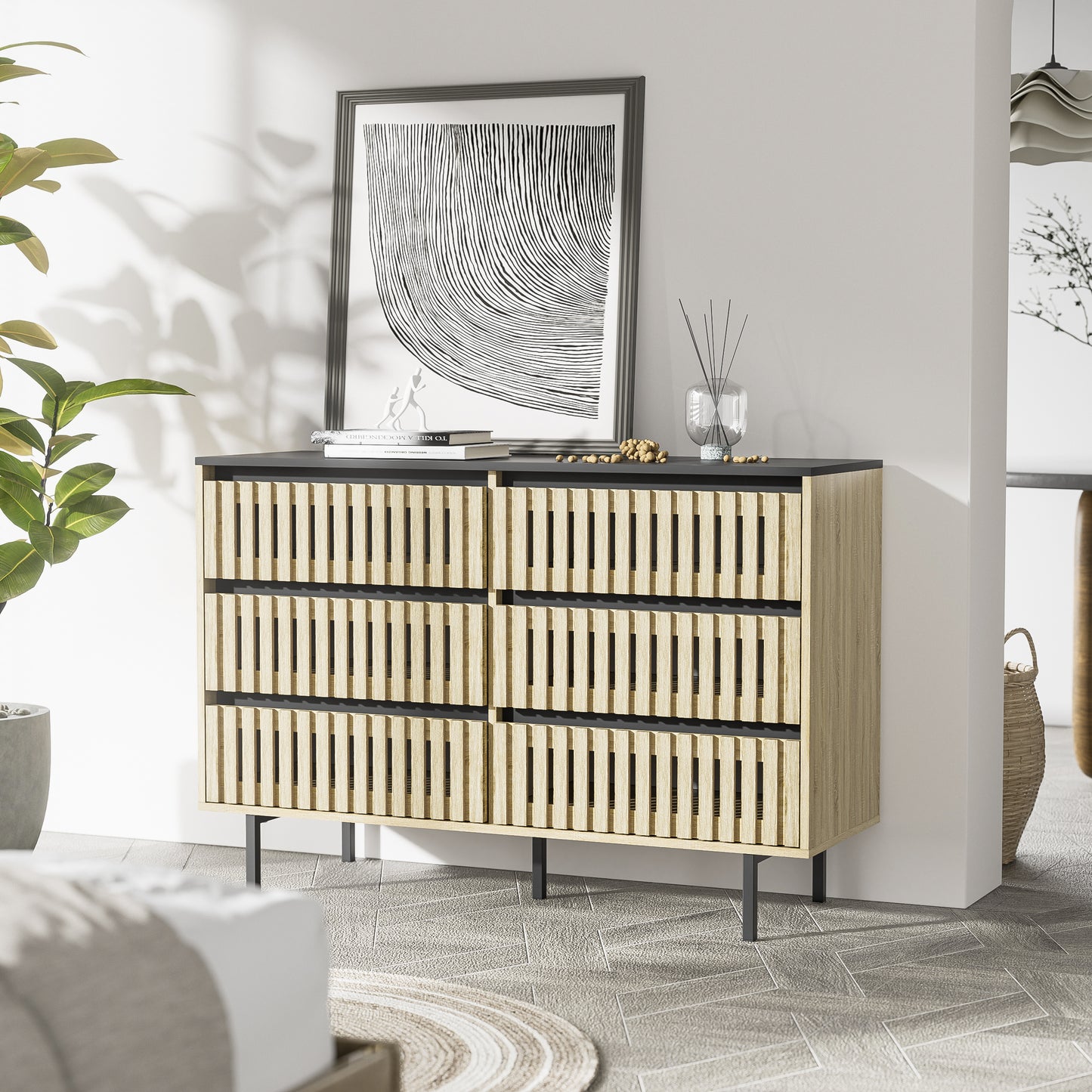 Modern Six-Drawer Bedroom Storage Cabinet with Two-Tone Design and Large Capacity
