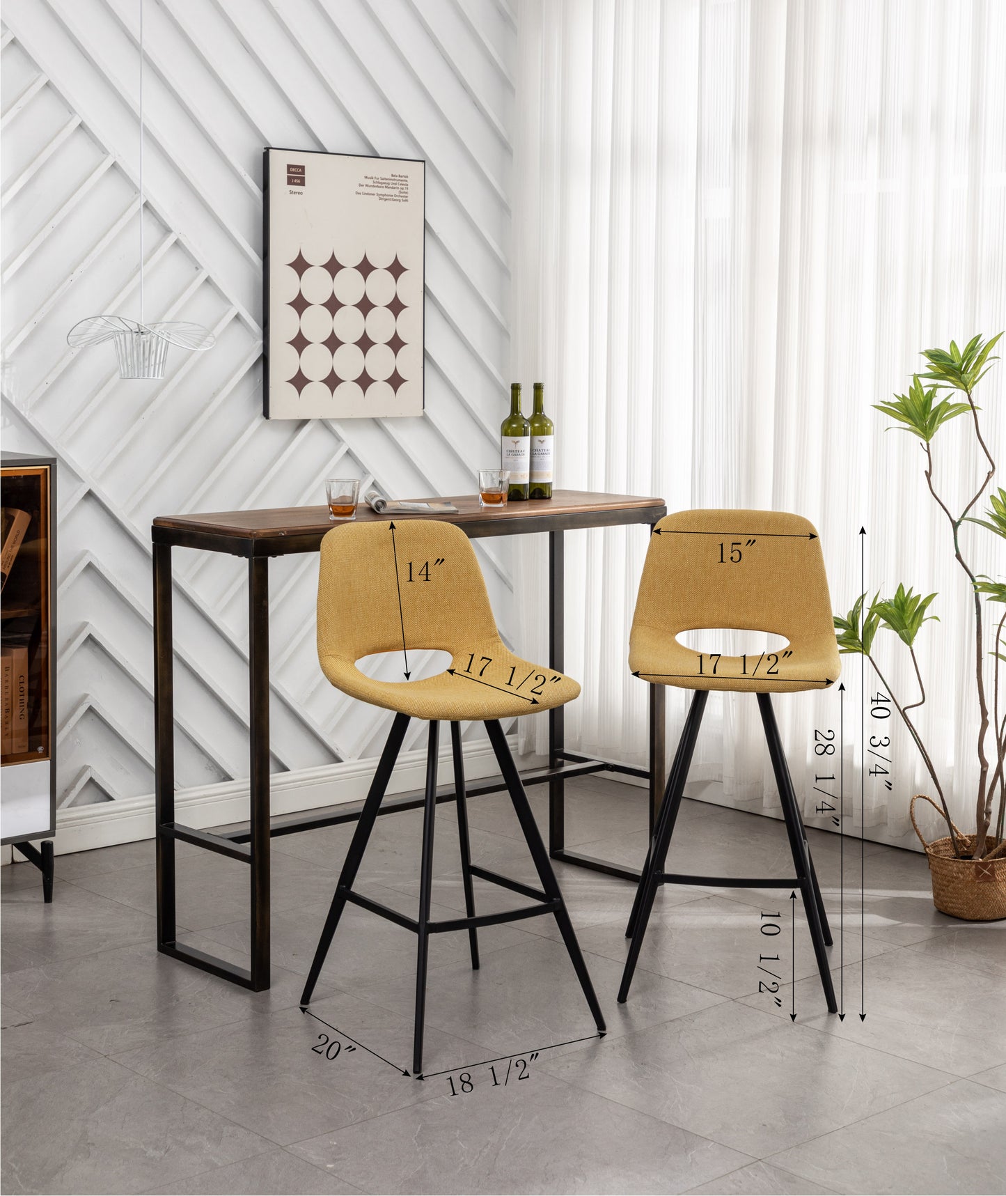 Porth Fabric Kitchen 28.25" Counter Height Stools, Set of 2, Yellow