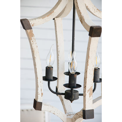 Four-Light Wood Chandelier with Adjustable Chain for Kitchen, Foyer, 18in Wide, Bulbs Not Included, Cream