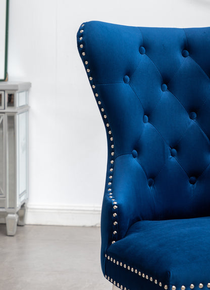 Montura Contemporary Tufted Velvet Chair with Nailhead Trim, Set of 2, Blue