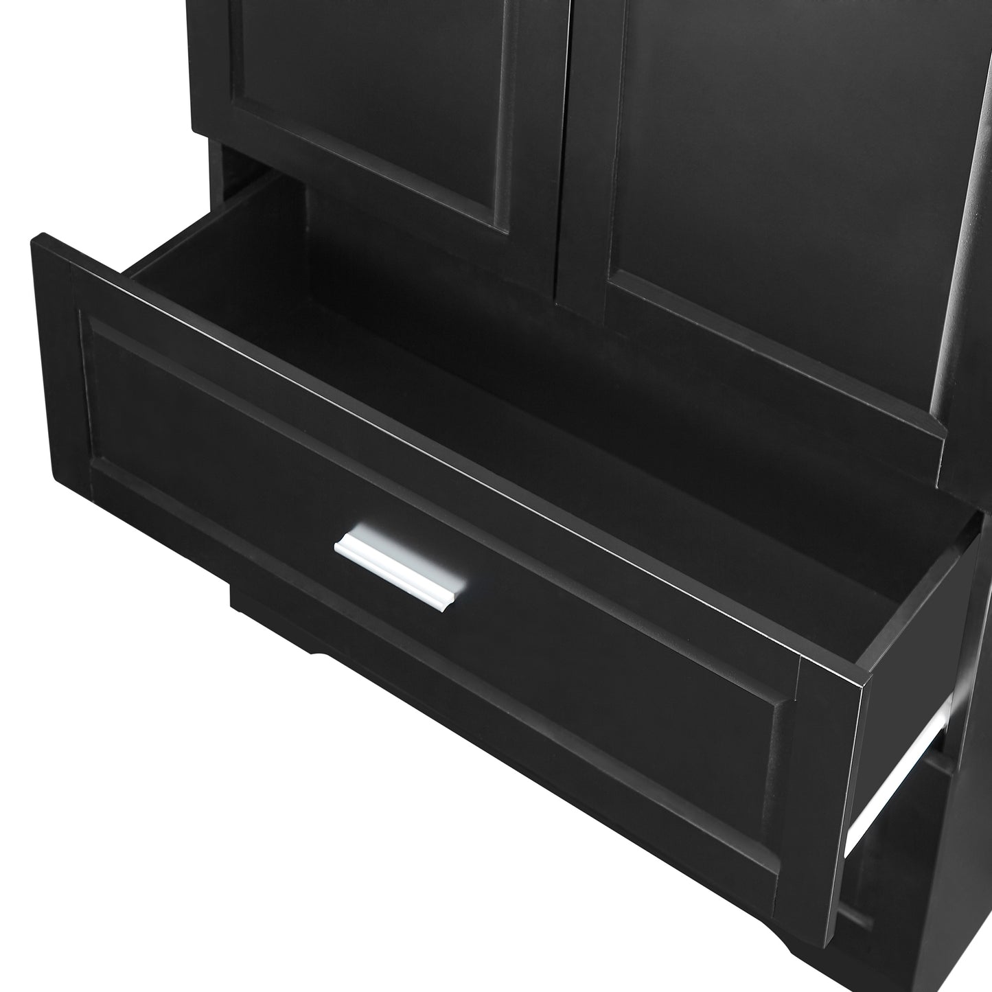 Black Tall Storage Cabinet with Adjustable Shelves, Doors, and Drawers - MDF Construction