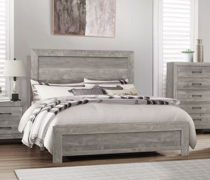 Rustic Gray Queen Size Bed with Headboard and Footboard for Modern Bedrooms
