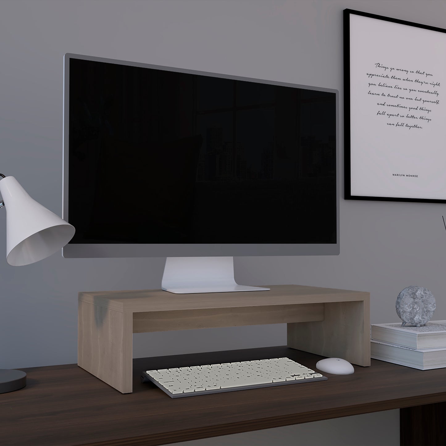 Atacama 19" Height-Adjustable Monitor Stand Riser for Laptops & Desktops - Light Gray Desk Organizer for Home & Office