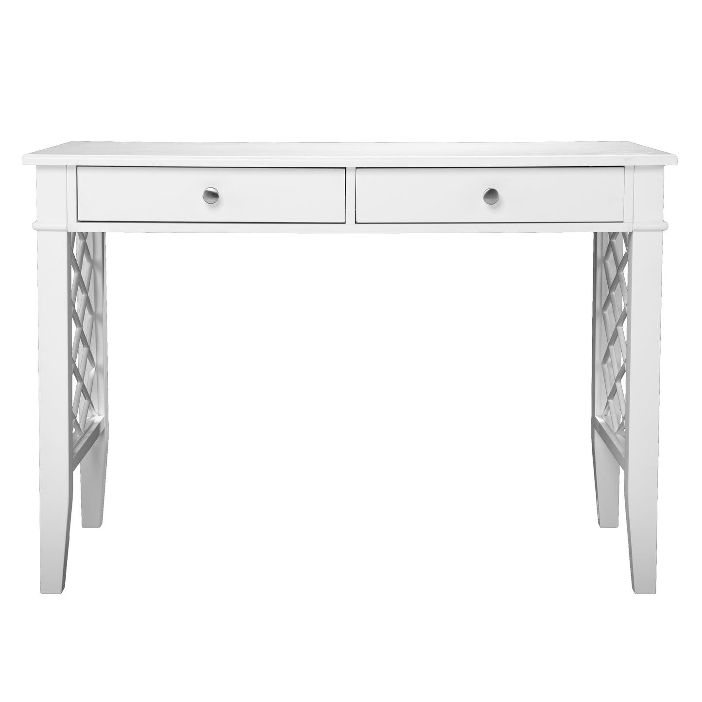Modern White Writing Desk with Lattice Side Panels