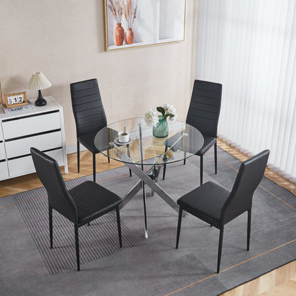 Dining Table With Tempered Glass And Cross Metal Legs Chrome