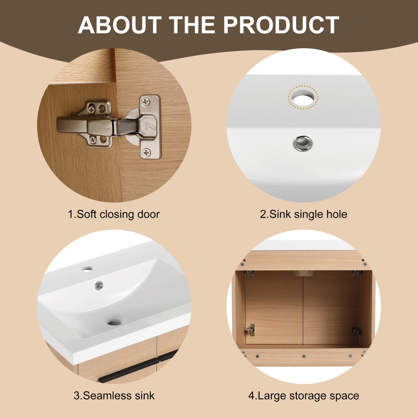 30-Inch Oak Bathroom Vanity Set with Resin Sink and Storage Cabinet