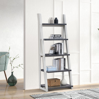 Modern 5-Tier Ladder Bookshelf with Solid Rubber Wood Frame for Versatile Storage in Any Room