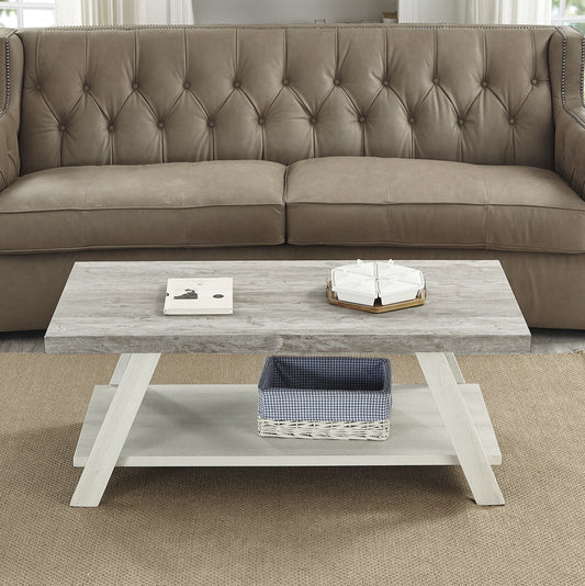 Contemporary Wood Coffee Table with Storage 48x24x19 Manufactured Wood Two-Tone Weathered Gray and Beige