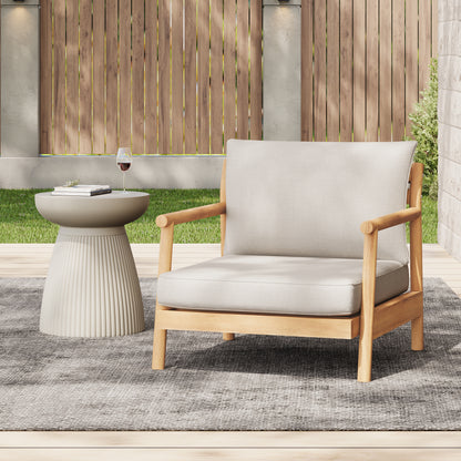 Outdoor Acacia Wood Club Chair With Water Resistant Olefin Cushion For Patio 1 Piece Teak Beige