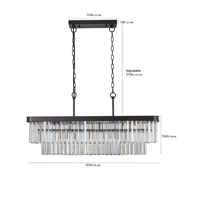 Rectangular Crystal Chandelier, 11-E12 Adjustable Industrial Iron Pendant for Kitchen Island Black
