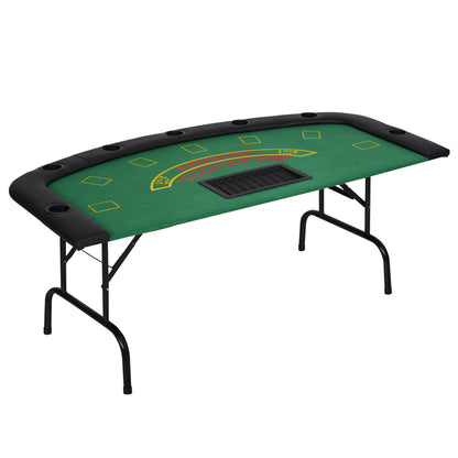 72-Inch Poker Table for 7 Players with Chip Tray and 7 Cup Holders, Blackjack Layout, MDF/Steel Green
