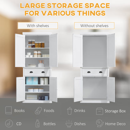 Elegant 72" White Freestanding Kitchen Pantry Cabinet with Adjustable Shelves and Drawer Storage