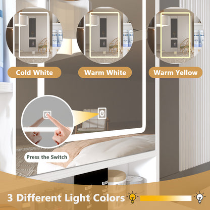 Makeup Vanity with Lights, Open Mirror, 4 Drawers & 1 Cabinet, Rattan Vanity Table for Bedroom - 3 Colors