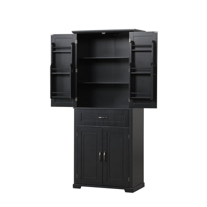 Tall Black Bathroom Storage Cabinet with Adjustable Shelf, Doors, and Drawer for Versatile Organization
