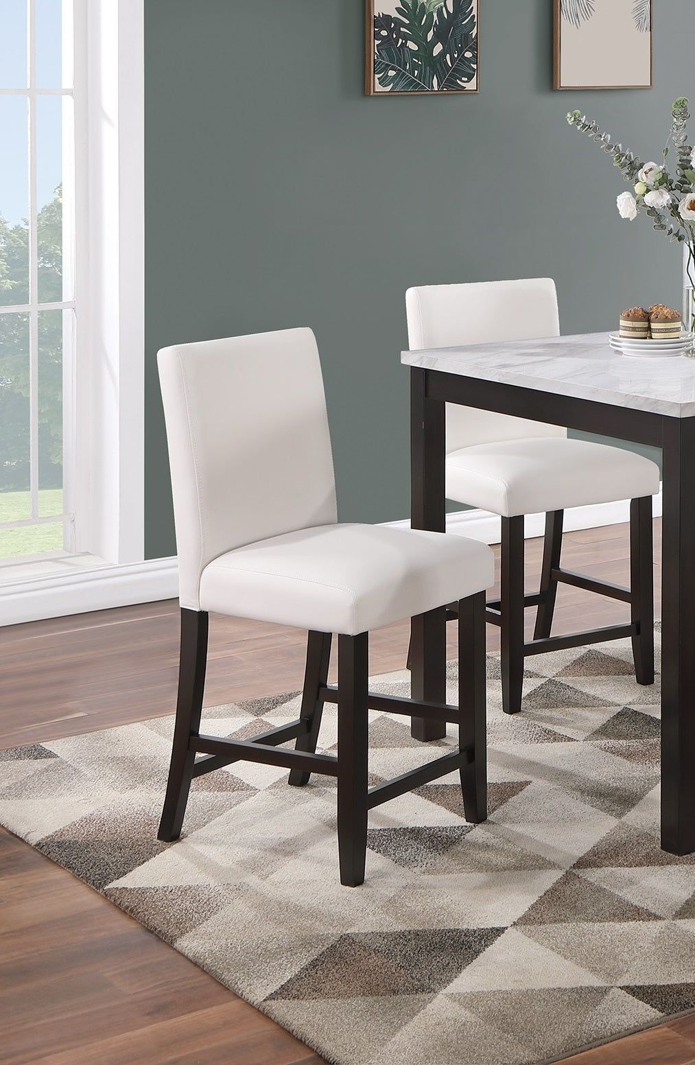 Counter Height Dining Set Faux Marble Table 4 Chairs White