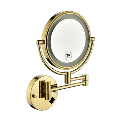 Gold Finish 8-Inch LED Dual-Sided Magnifying Vanity Mirror with 12-Inch Extension and 360-Degree Rotation