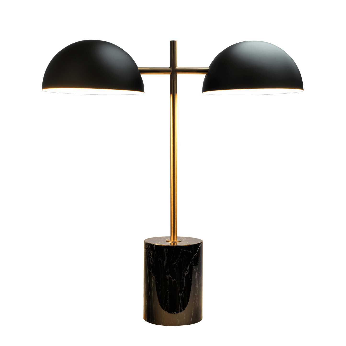 Two-Light Table Lamp with On/Off Switch, Faux Marble Base, Modern Lighting, Black