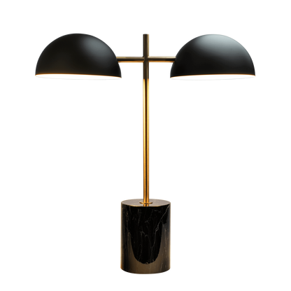 Two-Light Table Lamp with On/Off Switch, Faux Marble Base, Modern Lighting, Black