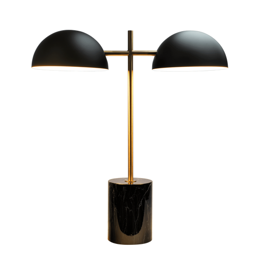 Two-Light Table Lamp with On/Off Switch, Faux Marble Base, Modern Lighting, Black