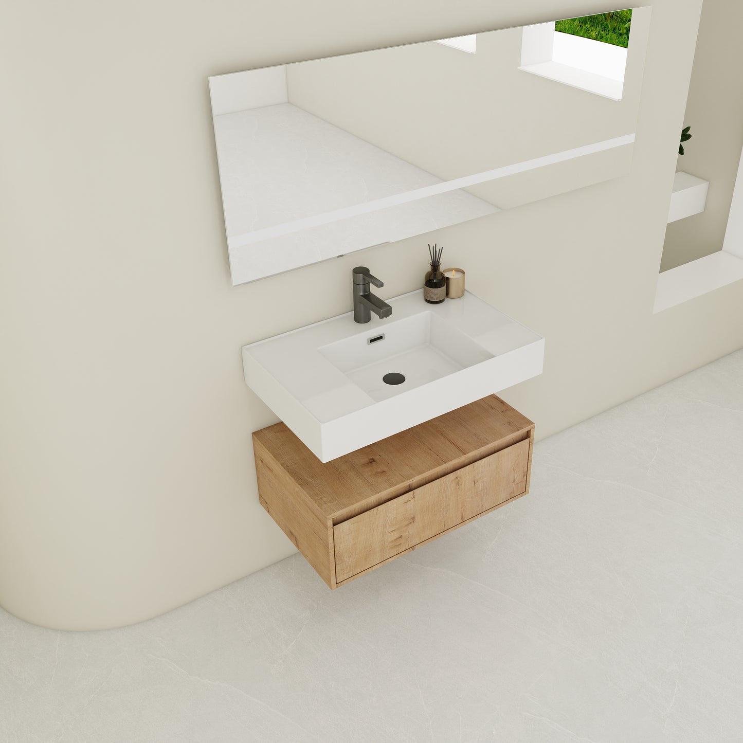 Modern 30-Inch Wall-Mounted Bathroom Vanity with Soft-Close Drawer and Elegant Resin Sink