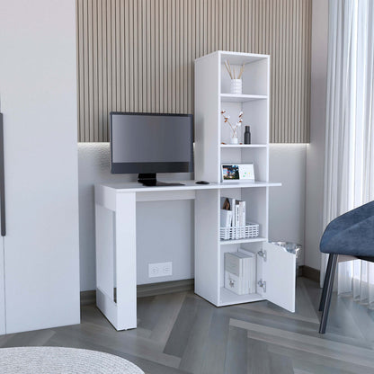 White Writing Desk with Integrated Bookcase and Storage Cabinet