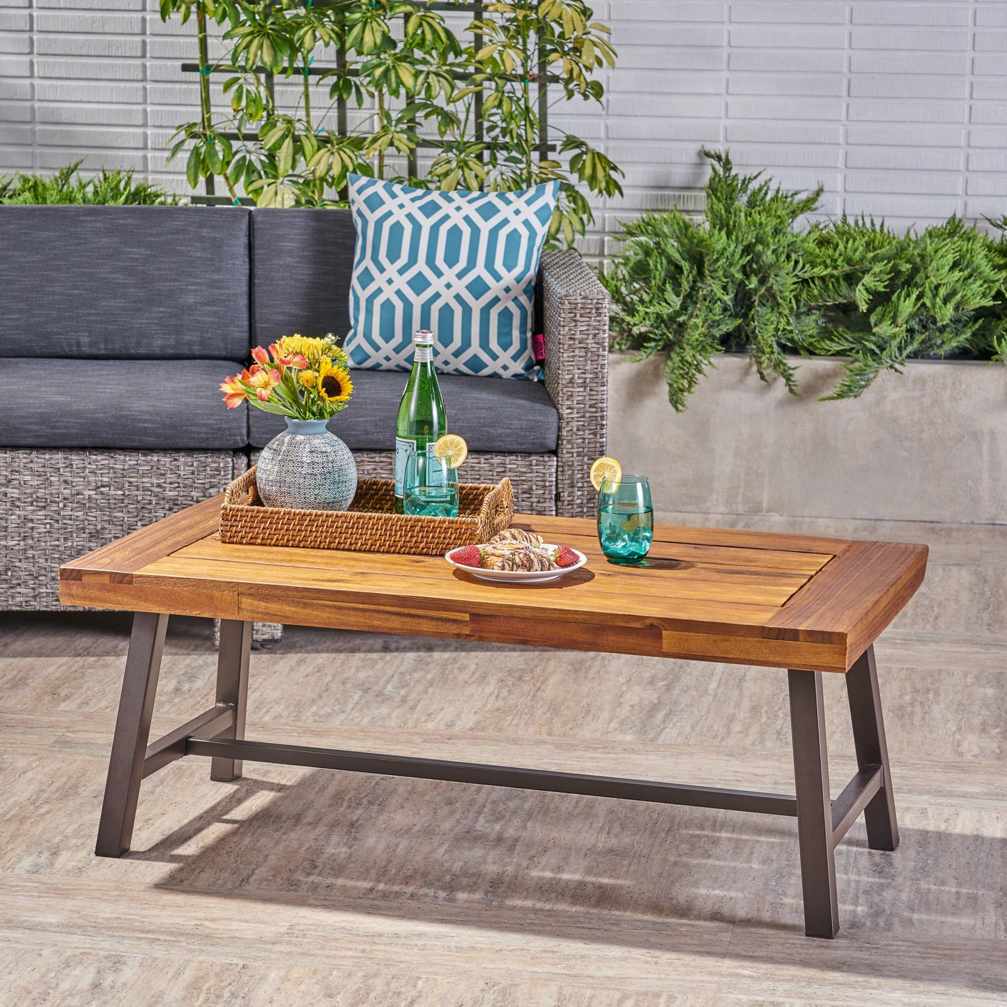 Rectangular Wood Coffee Table 45.75 Inch Length 24 Inch Width Modern Living Room Centerpiece Natural