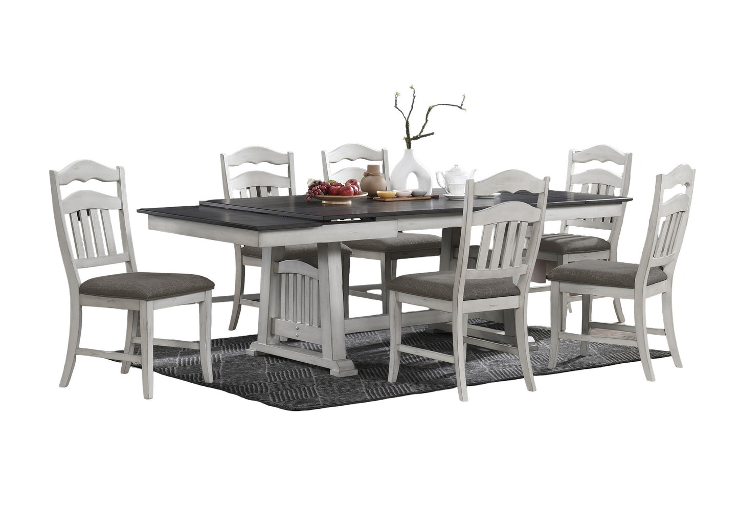 Modern Dining Table 2 Leaves Antique White and Grey Finish