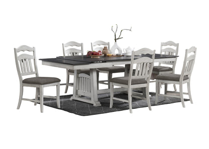 Modern Dining Table 2 Leaves Antique White and Grey Finish