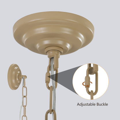 Bohemian Woven Pendant Light, 23.6-Inch, 8-Bulb E12 Dimmable Rattan Chandelier, Adjustable, Wood