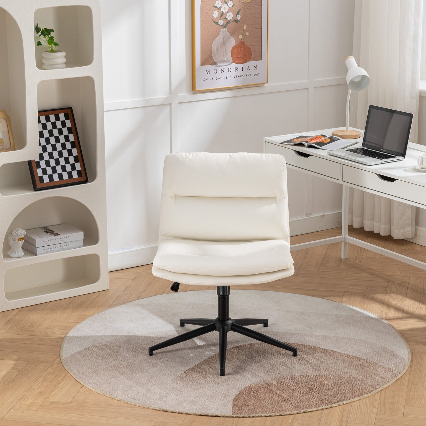 Modern Ergonomic 360° Swivel Criss-Cross Chair with Plush Seat in White